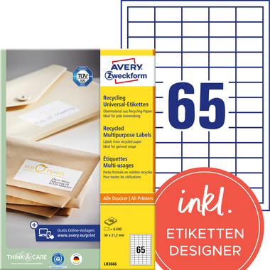 AVERY ZWECKFORM Etiketten 38x21,2mm LR3666 recycling 6500 Stück