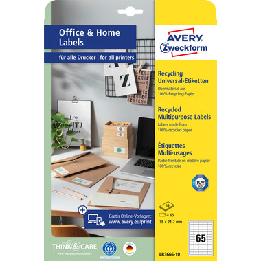 AVERY ZWECKFORM Etiquettes 21.2x38mm LR3666-10 blanc, perm. 10 flls./65 pcs.