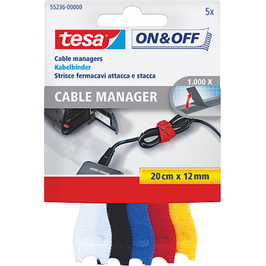 TESA Kabelbinder on&off 12mmx20cm 552360000 5-farbig 5 Stück