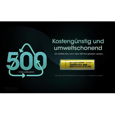 Nitecore Batterie NL1836 Li-Ion Typ 18650 3600 mAh, 1 Pièce/s
