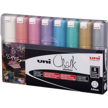 UNI-BALL Chalk Marker 8mm PWE-8K METALLIC 8C 8 Stück ass.