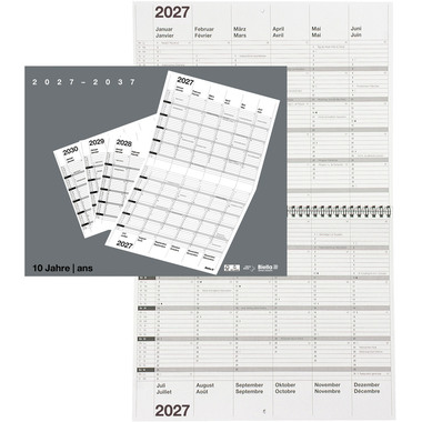 BIELLA 10-ann Cal.mural Wire-O 2027 878310000027U 1A/2P gris DE/FR 30x24cm