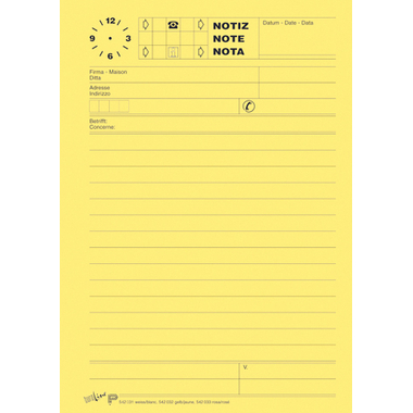 BÜROLINE Telefonblock D/F/I A5 725265 65g, gelb 80 Blatt