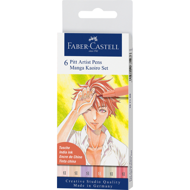 FABER-CASTELL Pitt Artist Pen Manga Kaoiro 167168 diverse Farben 6 Stück