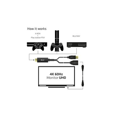 Club 3D Cable HDMI 2.0 to DP 1.2 4K60Hz HDMI - DisplayPort, 0.25 m