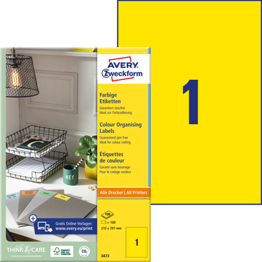 AVERY ZWECKFORM Etiquettes A4 3473 jaune 100 pcs.