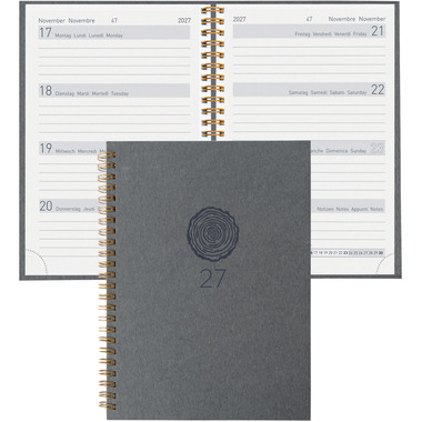 BIELLA Agenda Memento Natural 2027 858692270027U 1S/2P gris foncé 10.1x14.2cm
