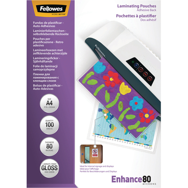 FELLOWES Pochettes à plastifier A4 5302202 brillant, 80my, adh. 100 pcs.