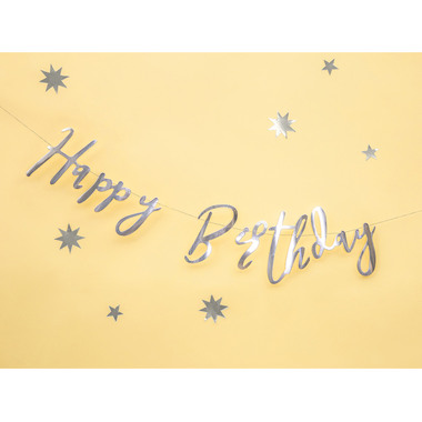 PARTYDECO Ghirlanda Happy Birthday 62cm GRL75-018M Argento