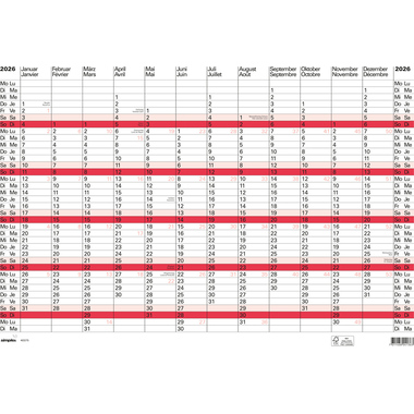 SIMPLEX Jahresplaner 2026 40375.26 mit Notizraum DE/FR A2