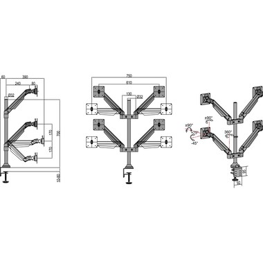Multibrackets Desk Mount Gas Lift Arm Quad up to 21 kg – Black