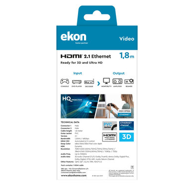 Cavo in ferrite HDMI tipo A per risoluzione 8K Ultra HD | Ekon