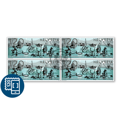 Quartina «100 anni Jean Tinguely» Quartina (4 francobolli, valore facciale CHF 4.80), gommatura, con annullo
