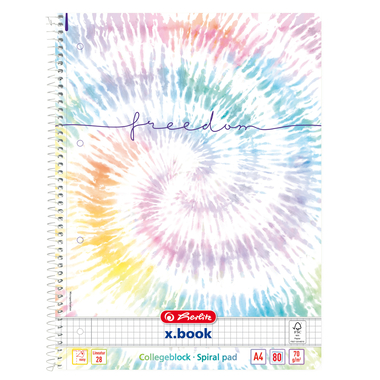 HERLITZ Blocco a spirale A4, 70 g/m2 50044115 New Batik Freedom kariert 5mm