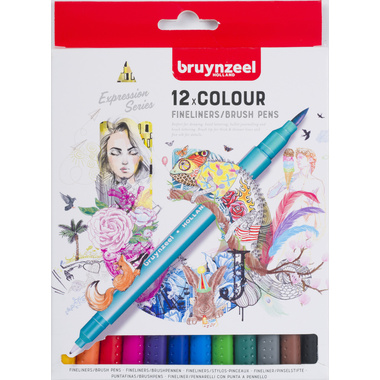 BRUYNZEEL Fineliner/Brushpen Set 60325012 assortiert 12 Stück