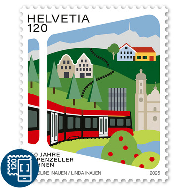 Timbre «150 ans des Chemins de fer appenzellois» Timbre isolé de CHF 1.20, gommé, non oblitéré