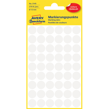 AVERY ZWECKFORM Markierungspunkte 12mm 3145 weiss 270 Stück