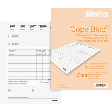 BIELLA Bloc copy A6 51662500U blanc 4 langues, mutiuse