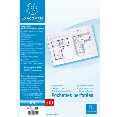 EXACOMPTA Poches présent, grainé A3 6210E PP, perforé, 100my