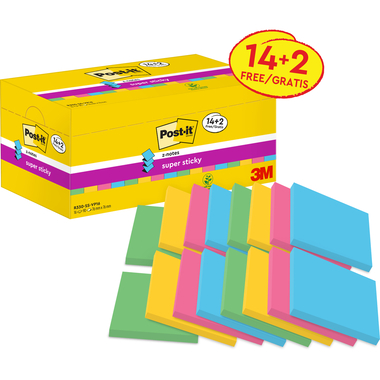 POST-IT Super Sticky Z-Notes 76x76mm R330SSVP 14+2 gratis 90 Blatt