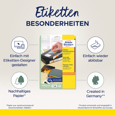 AVERY ZWECKFORM Video-Etiketten 78,7x46,6mm L4742REV-25 weiss,non-perm. 300Stk./25Bl.