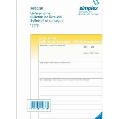 SIMPLEX Bolla di consegna T/F/I A5 15178 carta autocopiante 50x3 fogli