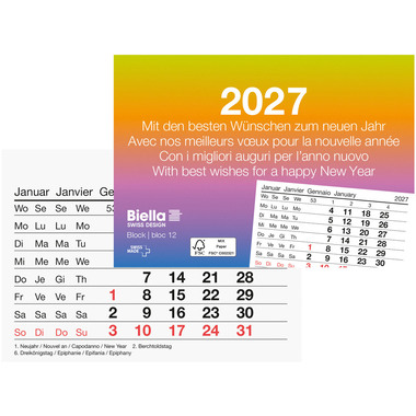 BIELLA Abreissblock Nr.12 2027 889012000027U 1M/1S mehrfarbig ML 11x7.7cm