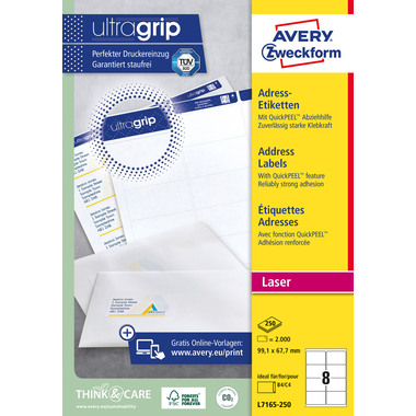 AVERY ZWECKFORM Adressetiketten 99,1x67,7mm L7165-250 weiss 2000 Stk./250 Blatt