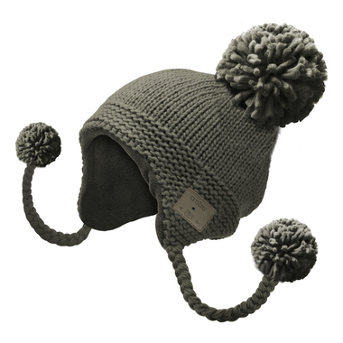 Cap with pom poms, braids and wireless earphones
