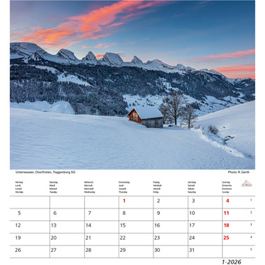 CALENDARIA Bildkalender 2026 9783036205359 Schweiz ML 21x24cm