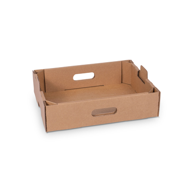 Fruit and vegetable crates with handle holes in brown 374x274x95mm