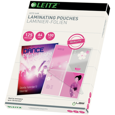 LEITZ Pochettes à plastif. A4 33808 brillant, 125my 100 pièces