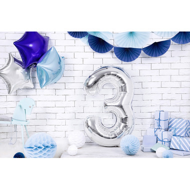 PARTYDECO Folienballon Ziffer 3 86cm FB1M-3-018 silber