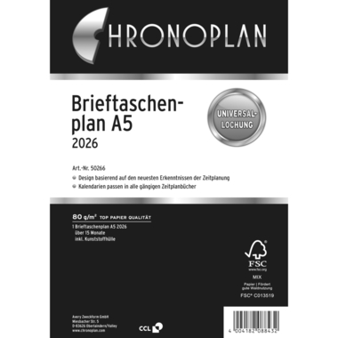 CHRONOPLAN Brieftaschenplaner 2026 50266Z.26 15 Monate A5