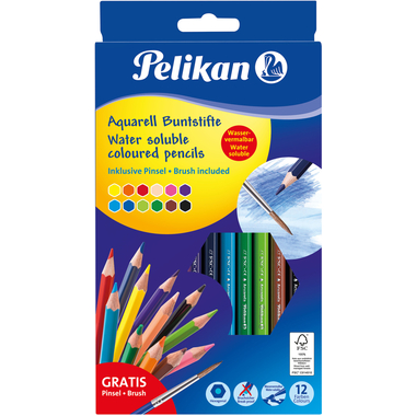 PELIKAN Crayons aquarelle avec brosse 700672 12 couleurs