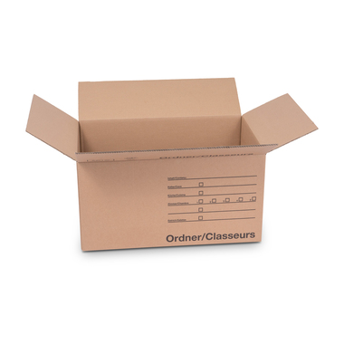 Carton de déménagement pour classeurs et dossiers suspendus avec poignées et champs pour formulaires, couleur marron, 570 x 350 x 290 mm