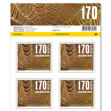 Timbres CHF 1.70 «Toile d’araignée», Feuille de 10 timbres