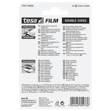 TESA Ruban adhés.tesafilm 12mmx7.5m 579110000 transp.,double-f.Blister 2pcs.
