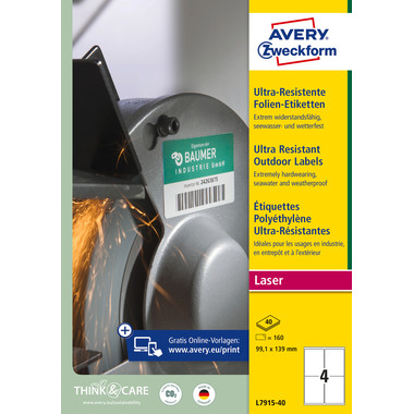 AVERY ZWECKFORM Etiketten 99.1x139mm L7915-40 weiss, matt, A4 40 Blatt