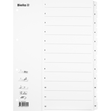 BIELLA Register Karton SmartIndex A4 46941201U bianco 1-12
