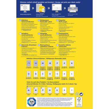 AVERY ZWECKFORM Étique. univers. 96x50,8mm L4744REV-25 blanc 300 pcs./25 + 5 flls.