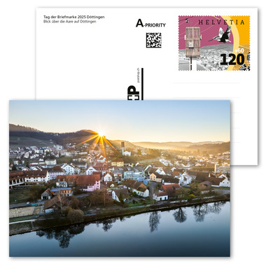 Bildpostkarte «Tag der Briefmarke 2025 Döttingen» Vorfrankierte Ansichtskarte A6, Taxwert CHF 1.20+0.60, ungestempelt