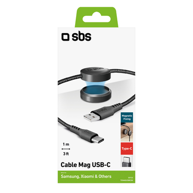 Anti-tangle USB to USB-C cable with magnetic holder