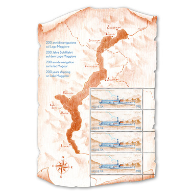 Briefmarken CHF 1.90 «200 Jahre Schifffahrt auf dem Lago Maggiore», Spezialbogen mit 4 Marken Bogen «200 Jahre Schifffahrt auf dem Lago Maggiore», gummiert, ungestempelt
