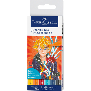 FABER-CASTELL Pitt Artist Pen Manga Shônen 167157 diverse Farben 6 Stück