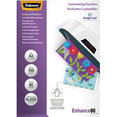 FELLOWES Pelicole per laminazione A3 5306207 lucido, 80my 100 pezzi