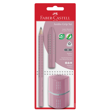 FABER-CASTELL Bleistift B/Radierer/Spitzer 580082 Jumbo Grip Set rose shadows