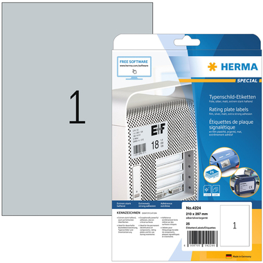 HERMA Typ-Etiketten 210x297mm 4224 silber 25 Stück