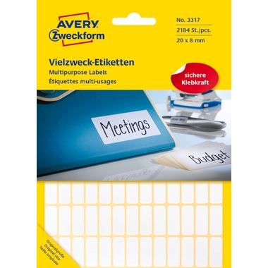 AVERY ZWECKFORM Universaletiketten 20x8mm 3317 weiss 2184 Stk./28 Bl.