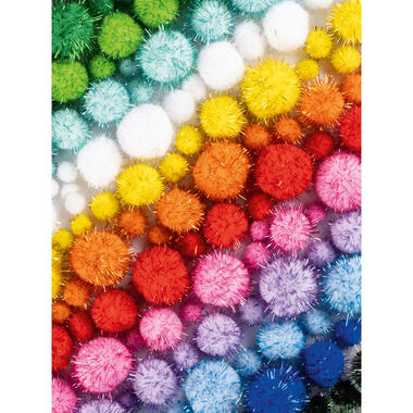 FOLIA Pompons Mix glitter 300g 50339 Jumbo Pack, 1.5-4cm
